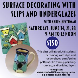 Surface decorating with slips and underglazes - June 14, 21, 28, 2025